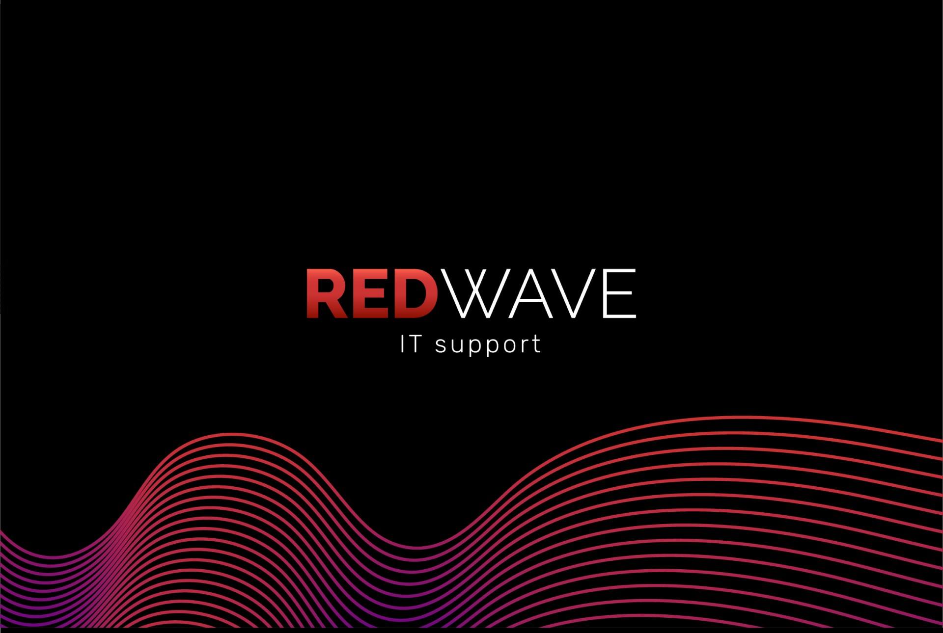 Логотип Red Wave IT support над хвилею з червоних і фіолетових ліній