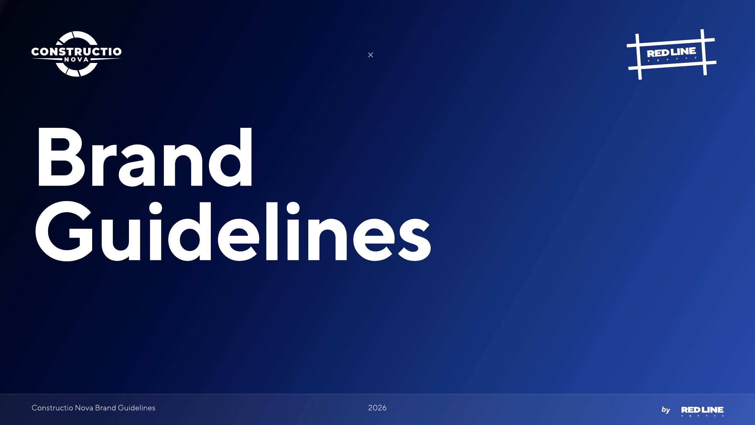 Обкладинка гайдлайну Constructio Nova: «Brand Guidelines» на синьому градієнті