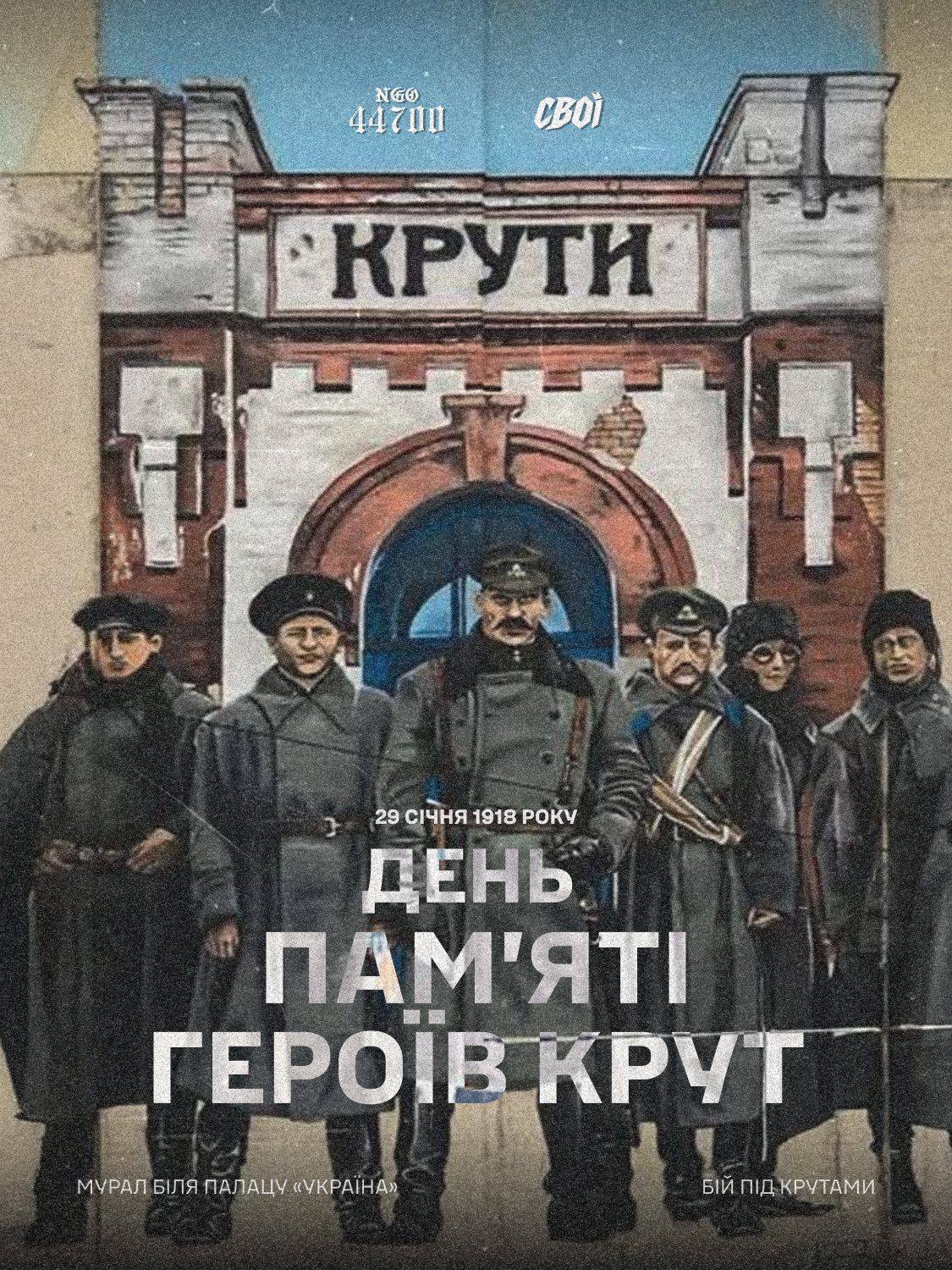 Пост «День пам’яті Героїв Крут»: архівне фото на тлі кам’яної брами