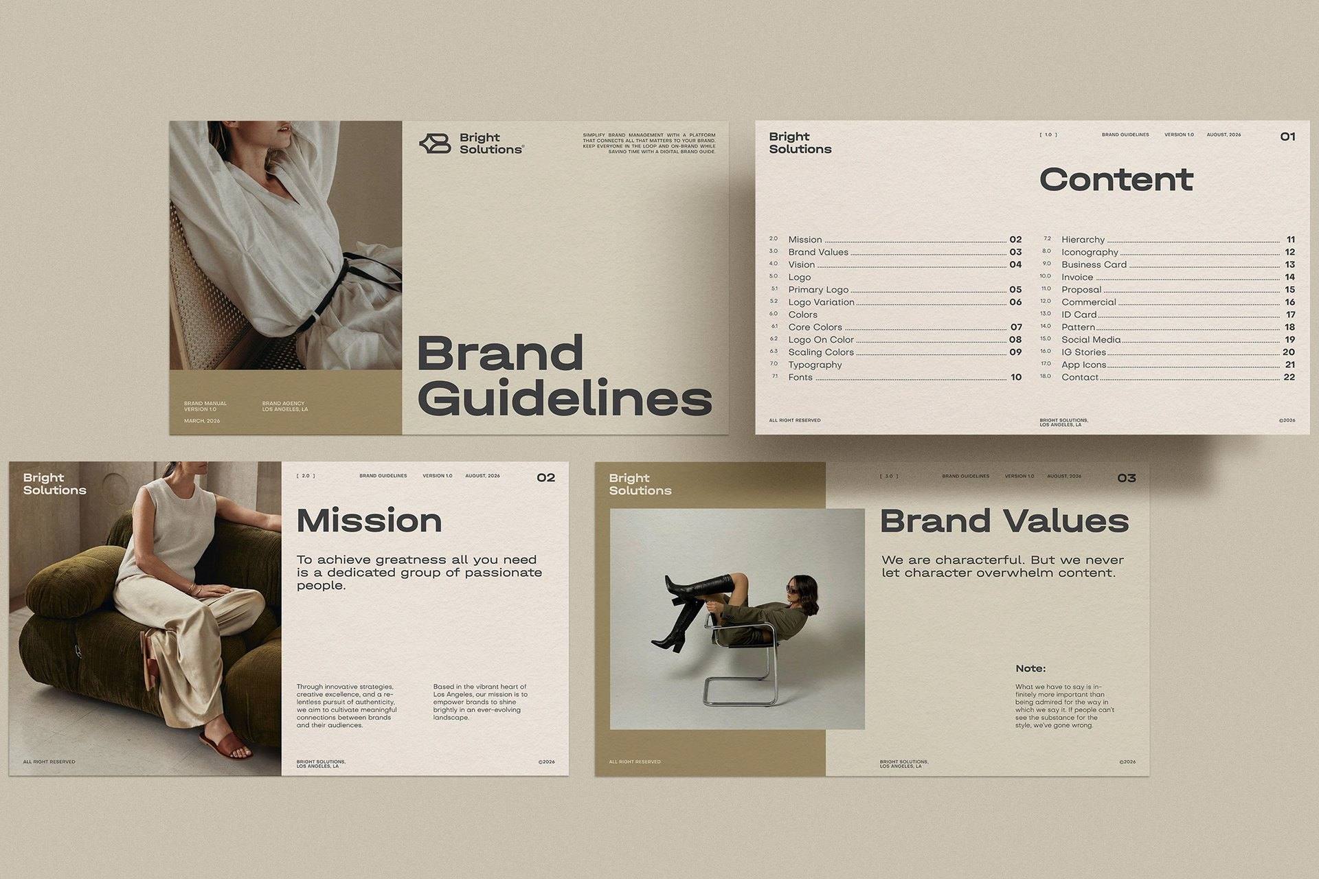 Обкладинка гайдлайну, зміст, сторінки «Mission» і «Brand Values»