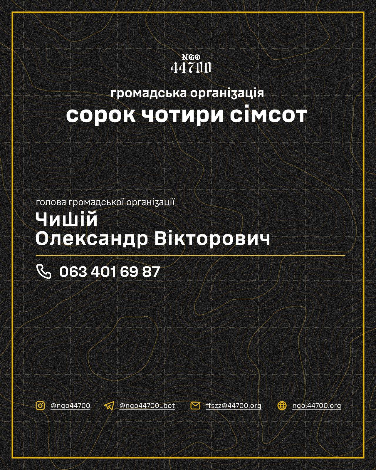 Сторінка з контактами голови громадської організації