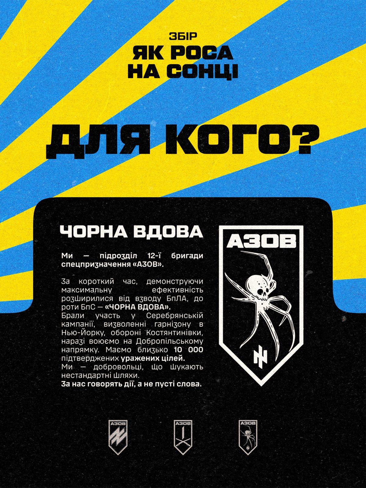 Слайд «Для кого?»: рота БпС «Чорна вдова» 12-ї бригади «Азов»