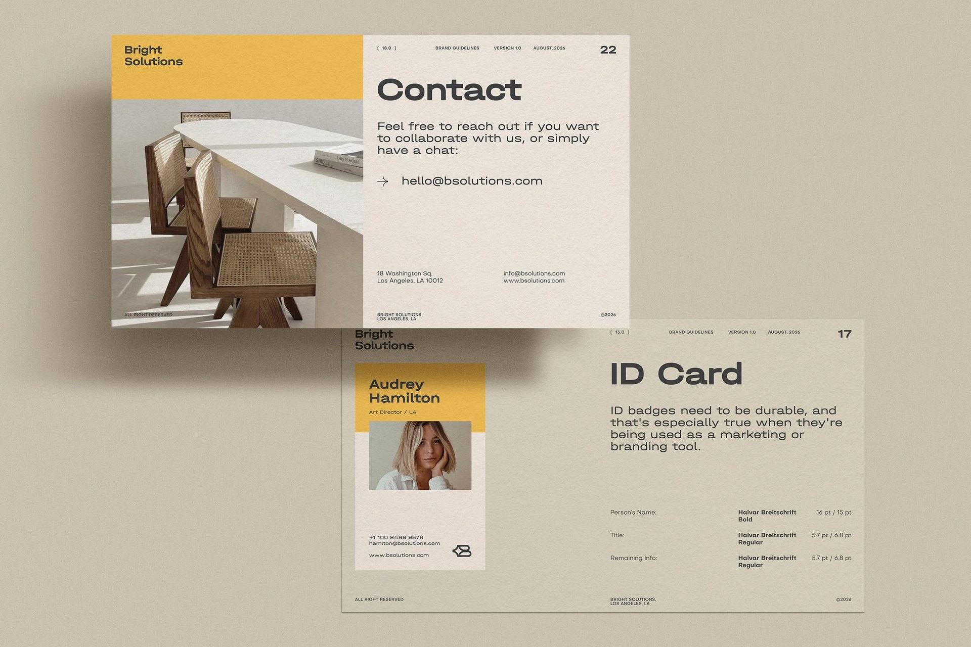 Сторінки «Contact» і «ID Card» з бейджем співробітника