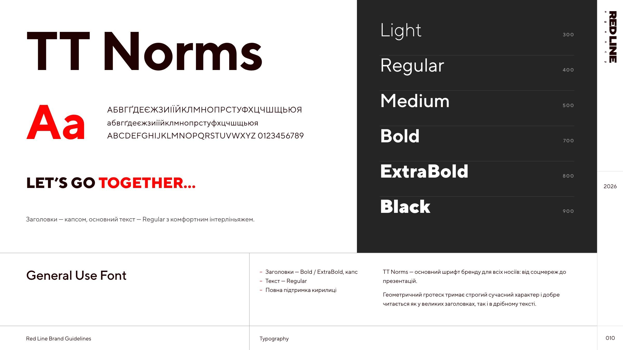 Шрифт TT Norms: абетки, приклад заголовка, накреслення від Light до Black