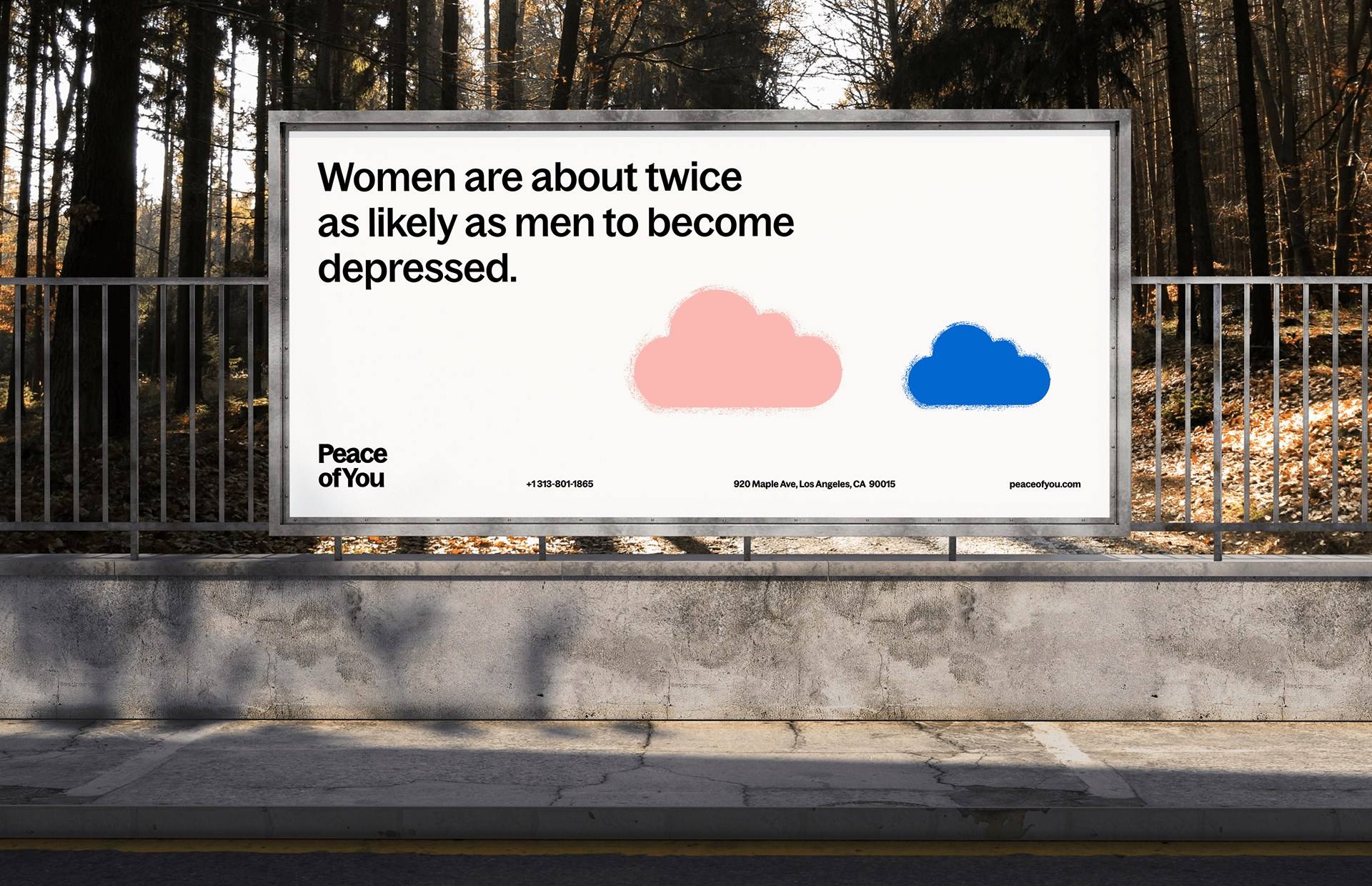 Білборд: «Women are about twice as likely as men to become depressed.»