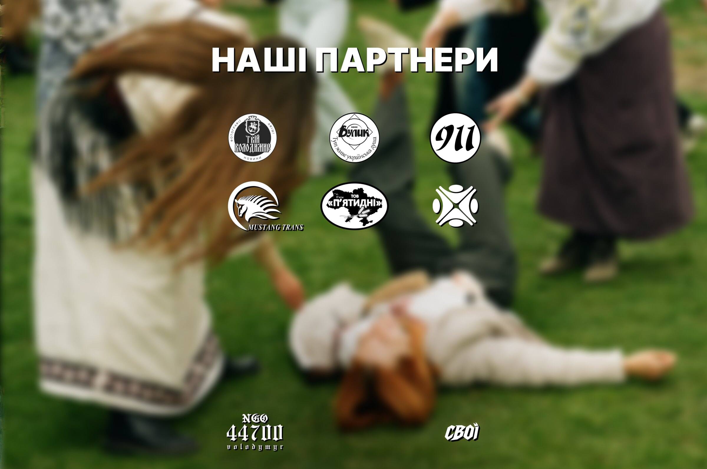 «Наші партнери»: шість лого на розмитому фото з гаївок, унизу NGO 44700 і «Свої»