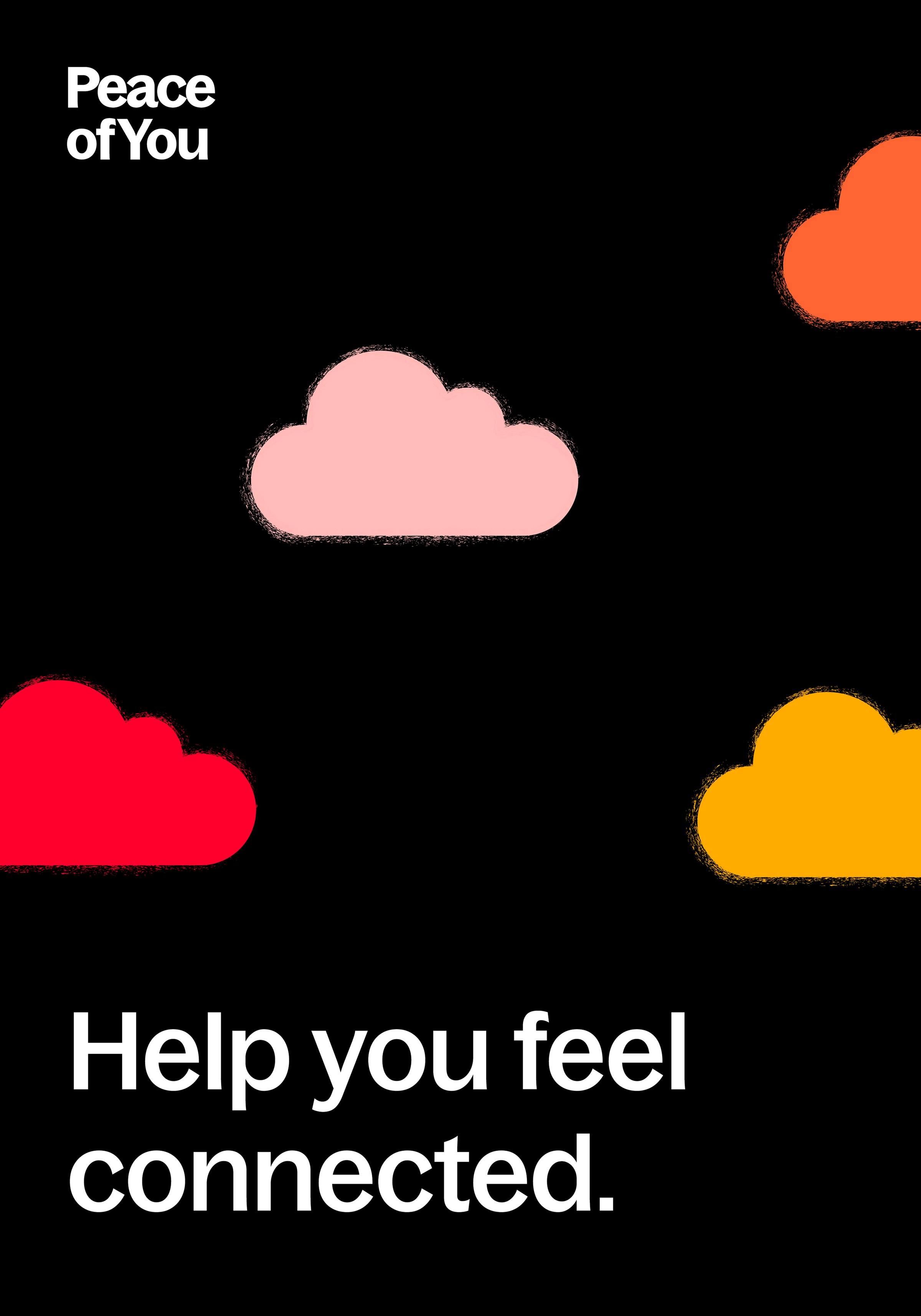 Постер «Help you feel connected.» з кольоровими хмаринками на чорному